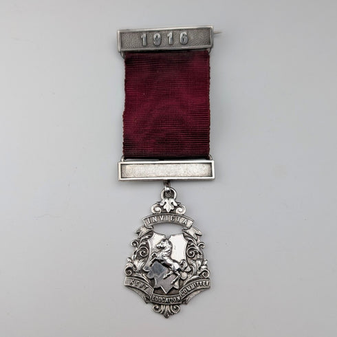 1915年 英國古董 純銀製 全勤獎表彰 學校獎章 Vaughton&Son